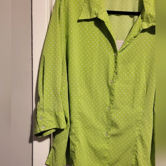 Apparenza Lime Green and White Polka Dot Blouse 3x Pre-owned - Picture 8 of 8